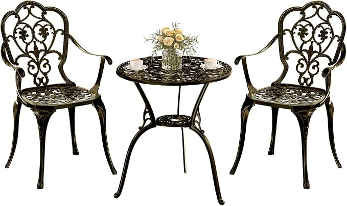 Patio Bistro Set of 2, Cast Aluminum, Outdoor Set w/Umbrella Hole, 3 Piece by Embraceartofoutdoorliving