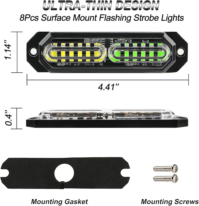 ASPL 8pcs Sync Feature Ultra Slim 12-LED Surface Mount Flashing Strobe Lights - Image 5