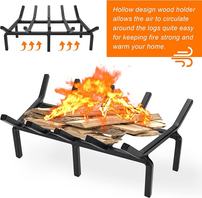 17 Inch Fireplace Grate Heavy Duty Solid Steel Fire Grate - Image 4