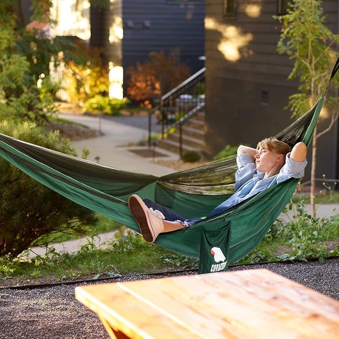 Hammock for Camping, Dark Green 210T Parachute Nylon Double Hammock