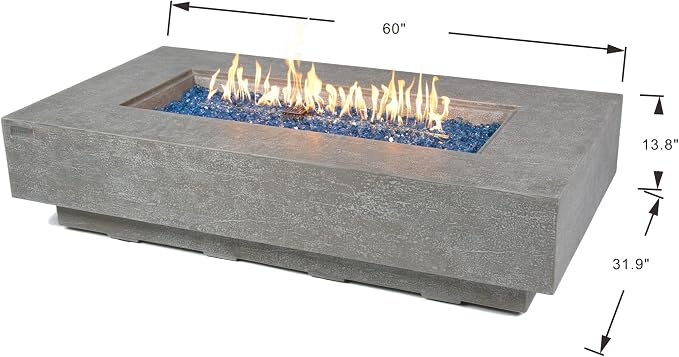 Elementi+ | Riviera Gas Fire Pit Cast Concrete 60" Rectangular Fire Table - Image 2