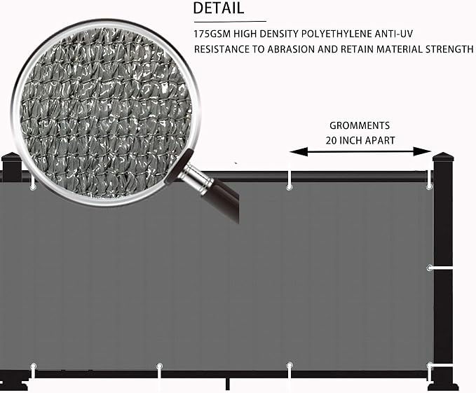 LOVE STORY 2.5' x 10' Dark Grey Balcony Screen Privacy Fence Cover UV - Image 5