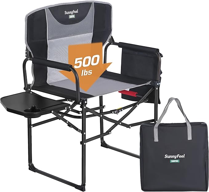 Folding Camp Chair, Oversized Heavy Duty, 500 lbs Capacity, Black