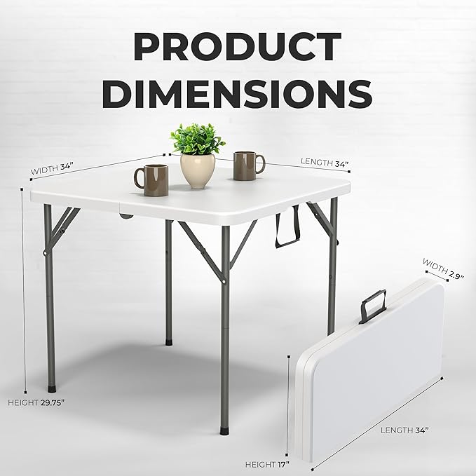 34" Square Foldable Table with Built in Handle & Steel Legs | Heavy Duty - Image 2