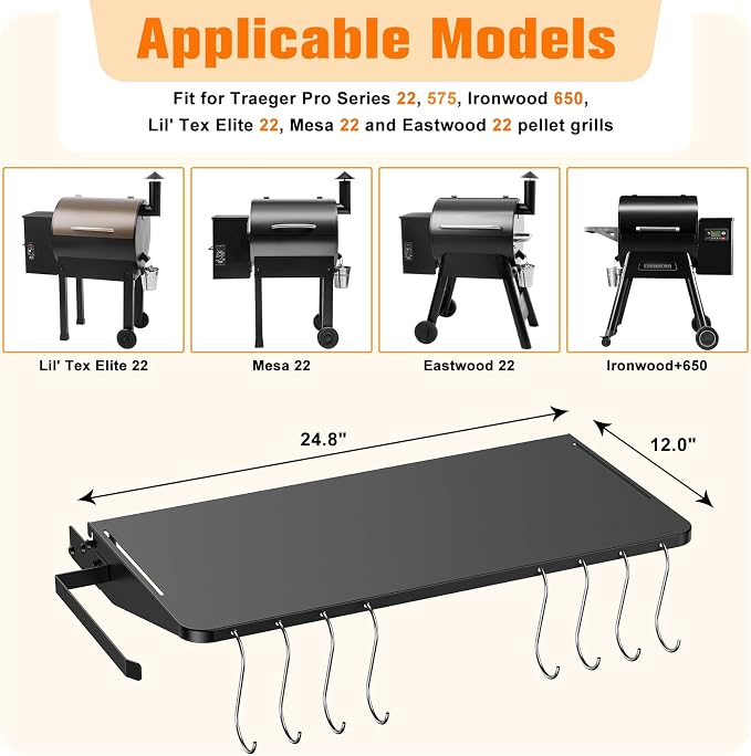 Folding Shelf for Traeger Pellet Grills, BAC362 Pellet Front Shelf - Image 2