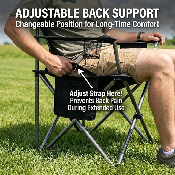Camping Chair with 450 lb Capacity, Extra-Wide Padded Seat, Black