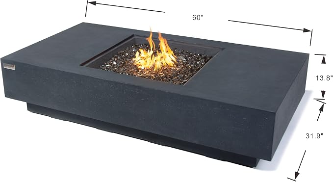 Elementi+ | Colorado Gas Fire Pit Cast Concrete 56" Rectangular Fire Table - Image 2