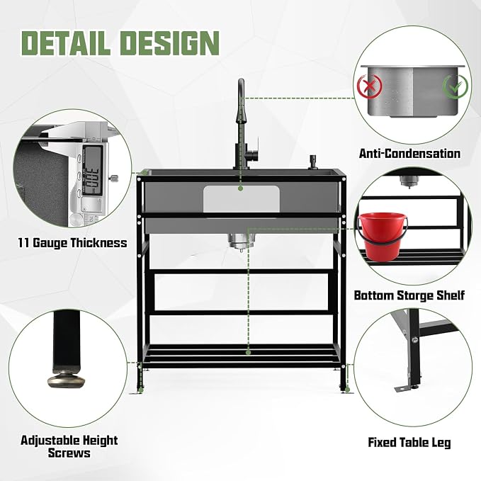 Black 30x22 Inch Freestanding Utility Sink-Stainless Steel Laundry Sink - Image 6