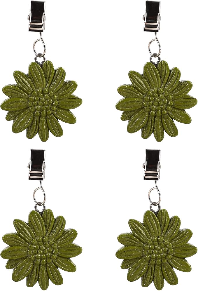 TwoFish Home Set of 4 Green Sunflower Resin Tablecloth Weights Clips Green - Image 3