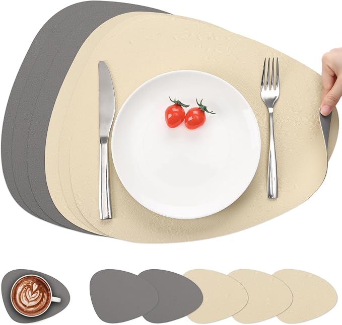 Myir JUN Placemats, Dual-Sided Placemats Waterproof Faux Leather Placemats Set by MyirJUN