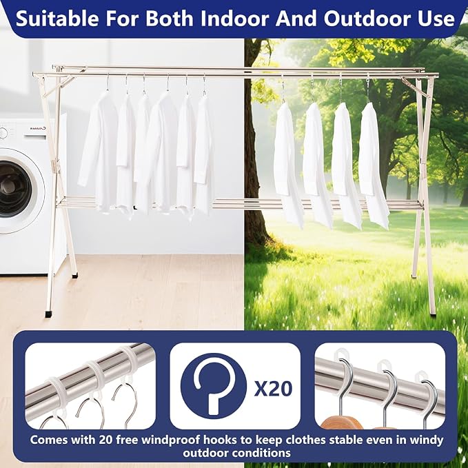 95 inches Foldable Clothes Drying Rack, Heavy Duty Stainless Steel Laundry - Image 4