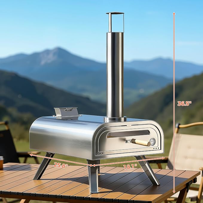 BIG HORN OUTDOORS 16" Woodfire Pizza Stone Oven, 1112°F Outdoor Stainless Pizza - Image 3