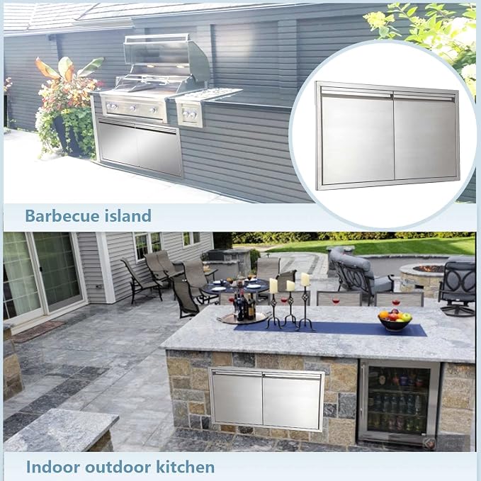 Outdoor Kitchen Door 36" W x 21" H inch Stainless Steel BBQ Double Doors Flush - Image 5