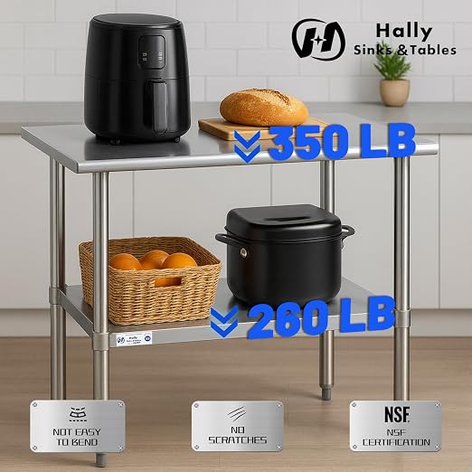 Hally Stainless Steel Table for Prep & Work 18 x 30 Inches, NSF Commercial - Image 5