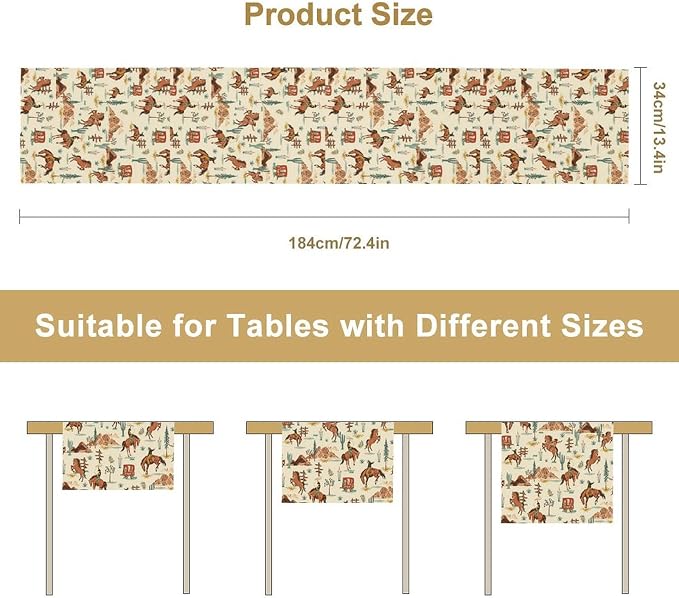 Western Cowboy Table Runner, Vintage Farmhouse Country Cowboy Horse Cactus - Image 8