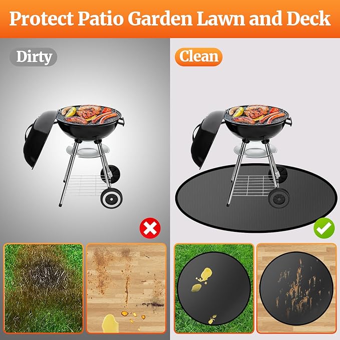 Grill Pad Floor Mat, 30-Inch Round, Fireproof Silicone-Coated