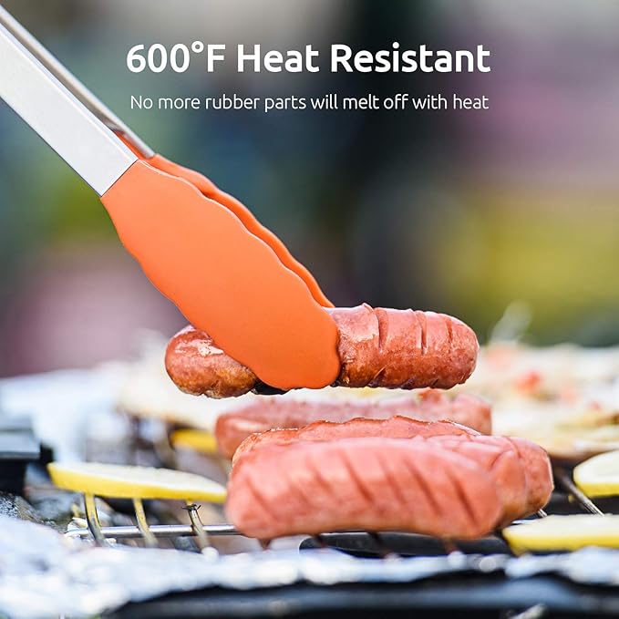 Tongs in Orange with Silicone Tips, 7, 9 and 12 Inch Sizes