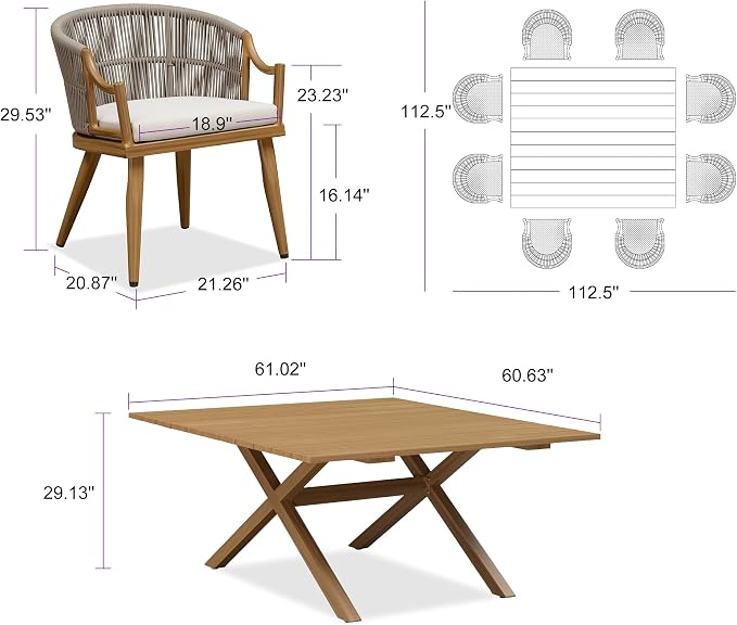 PURPLE LEAF 9 Pieces Outdoor Dining Set All Weather Wicker Patio Dining Set - Image 3