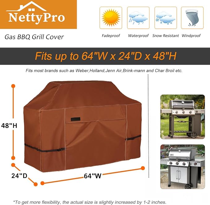 NettyPro Grill Cover for Outdoor Grill 64 inch, Waterproof Heavy Duty Gas BBQ - Image 5