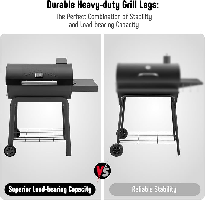 BBQ Charcoal Grill with Side Table, 30-In Heavy Duty Outdoor BBQ Grill with 647 - Image 7