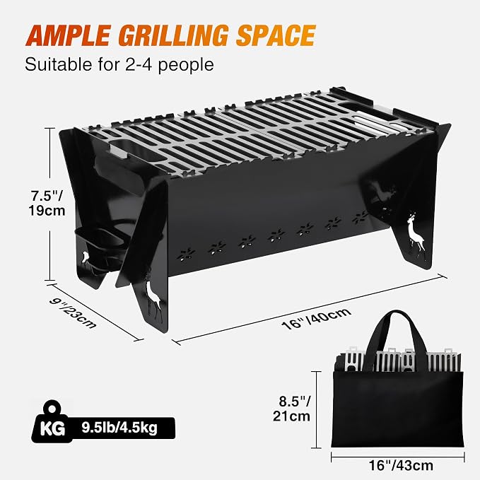 Lineslife 16 Inch Portable Camping Campfire Grill, Heavy Duty Charcoal BBQ - Image 3