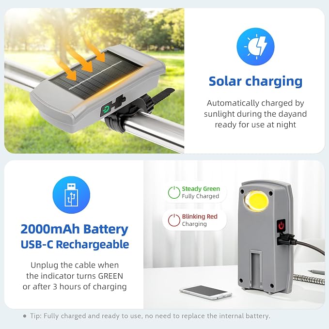 Solar Grill Light for Blackstone Griddle & Weber Grill, USB-C Solar - Image 3