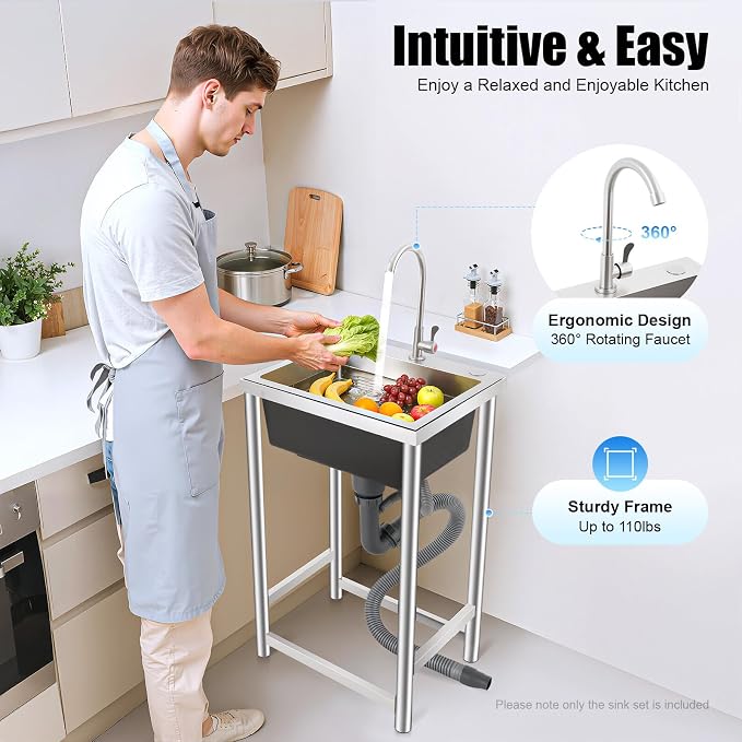 Free Standing Single Bowl Kitchen Sink Commercial, Outdoor Utility Sink - Image 5