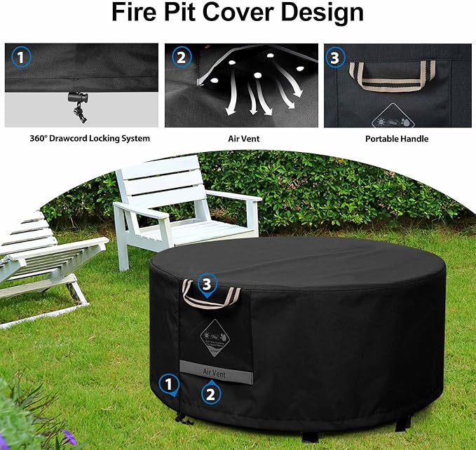 QH.HOME Fire Pit Cover Round Super Waterproof, UPF 50+ Fire Pit Covers Premium - Image 7