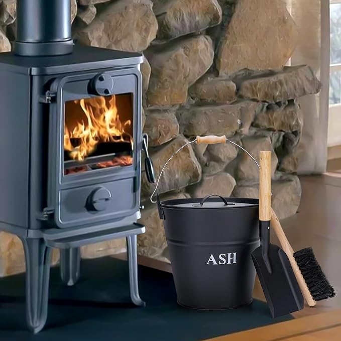 Ash Bucket with Lid, and Broom - Image 9