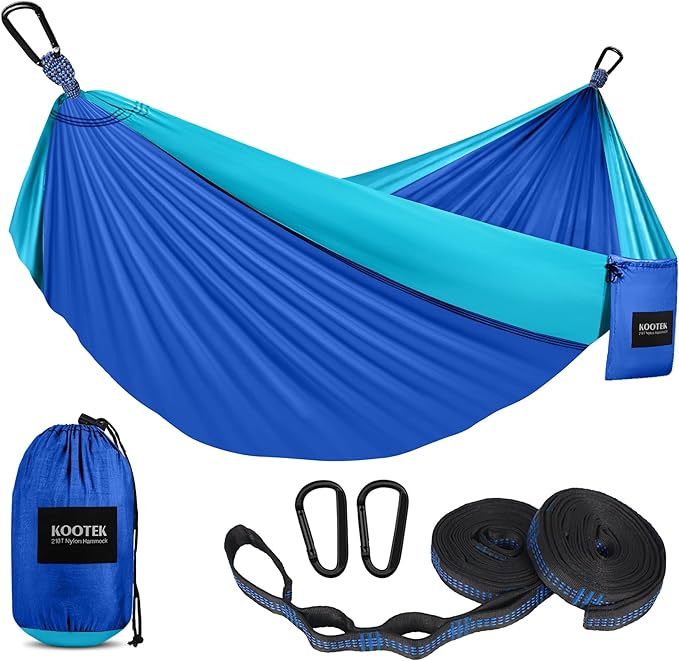 Double Camping Hammock in Royal Blue, 500 lb Nylon with Tree Straps