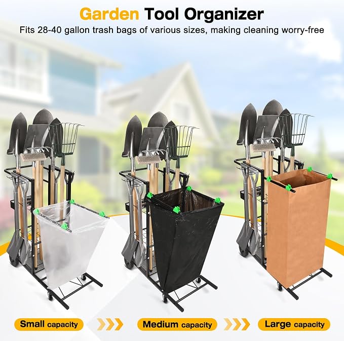 CAROD Mobile Trash Bag Holder and Tools Organizer Cart 2-in-1, Metal Cleaning - Image 4