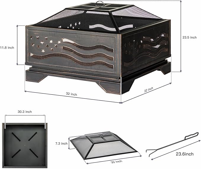 32Inch Square-Shaped Fire Pit, Outdoor Fire Pits - Image 7