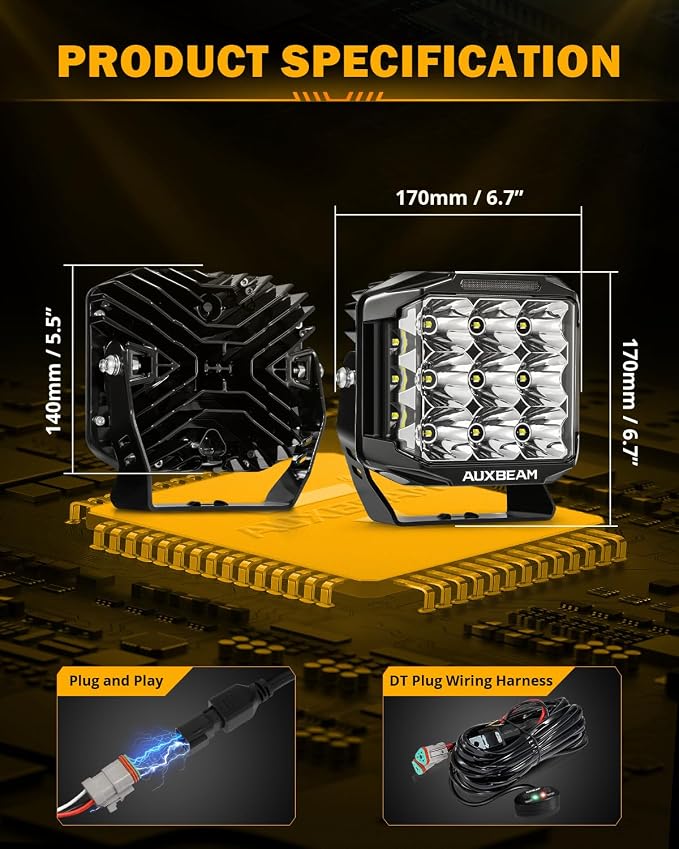 Auxbeam V-MAX Series LED Pod Lights, 7 Inch Offroad Driving Cube Lights - Image 6