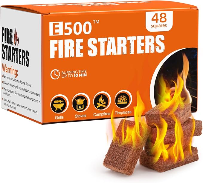E500 Fire Starter for Fireplace, Fire Pits, Larger Charcoal Fire Starter Squares by BBQaccessories