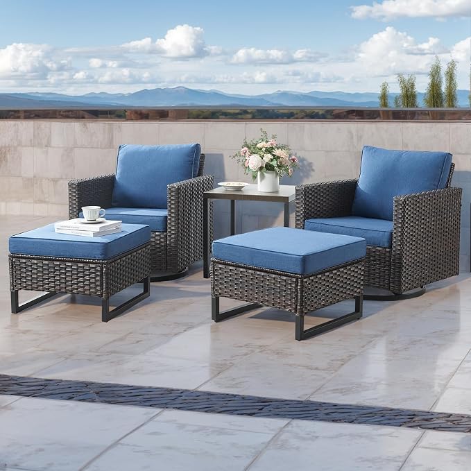 HUMMUH Outdoor Ottomans for Patio Set of 2 PE Wicker Outdoor Footstool - Image 2