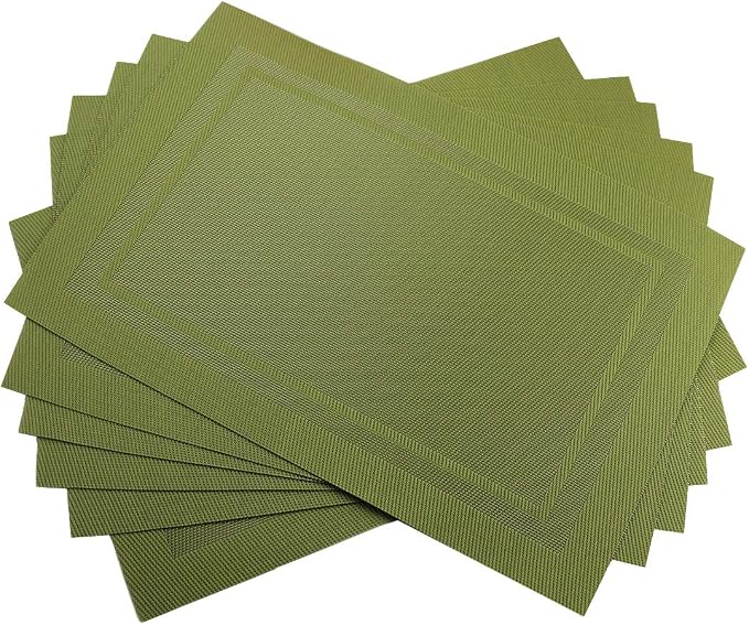 Gugrida Placemats Set of 6 Plaid Checkered Green PVC Placemat by Gugrida