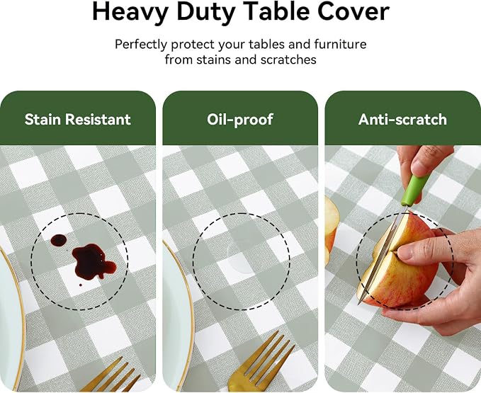 Romanstile Rectangle Vinyl Tablecloth, 100% Waterproof Checkered Plastic Table - Image 3
