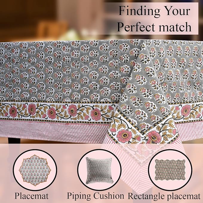 CPC Tablecloth 100% Cotton 72x190 Inch Indian Block Print Rectangle Table Cover - Image 8