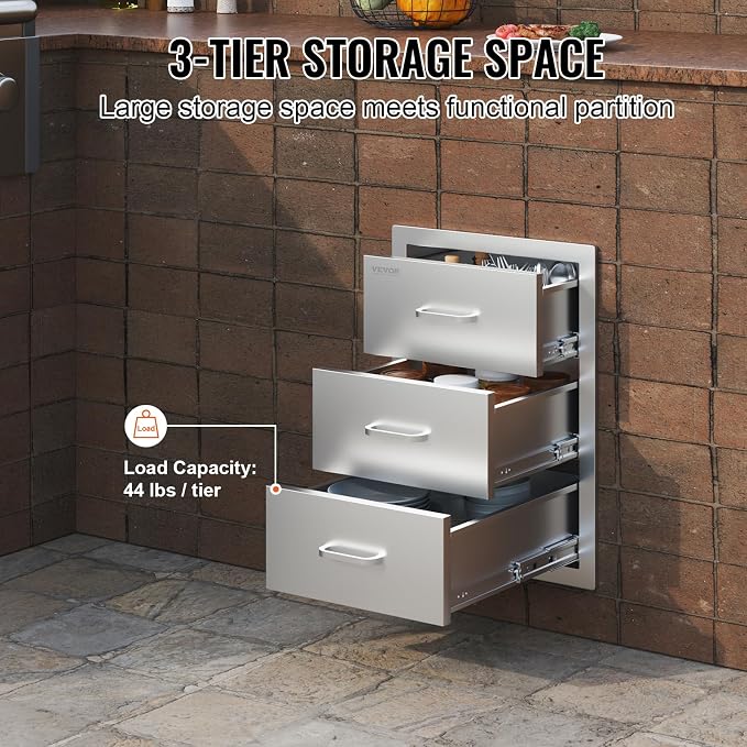 VEVOR Outdoor Kitchen Drawer Cabinets 16" W x 21.5" H x 18" D, BBQ Drawer - Image 5