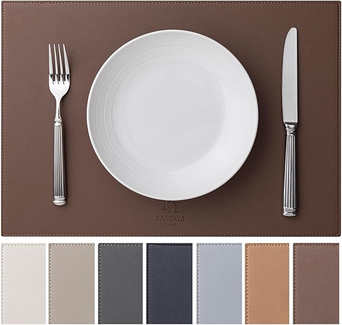 Faux Leather Placemats Set of 4 Vinyl Washable Wipeable Table Mats by BAROYAL