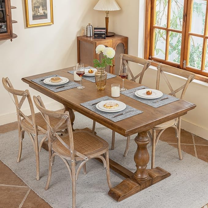 Blue Forest Placemats Set of 4, Dual-Layered Thickened Faux Linen Cloth Place - Image 4