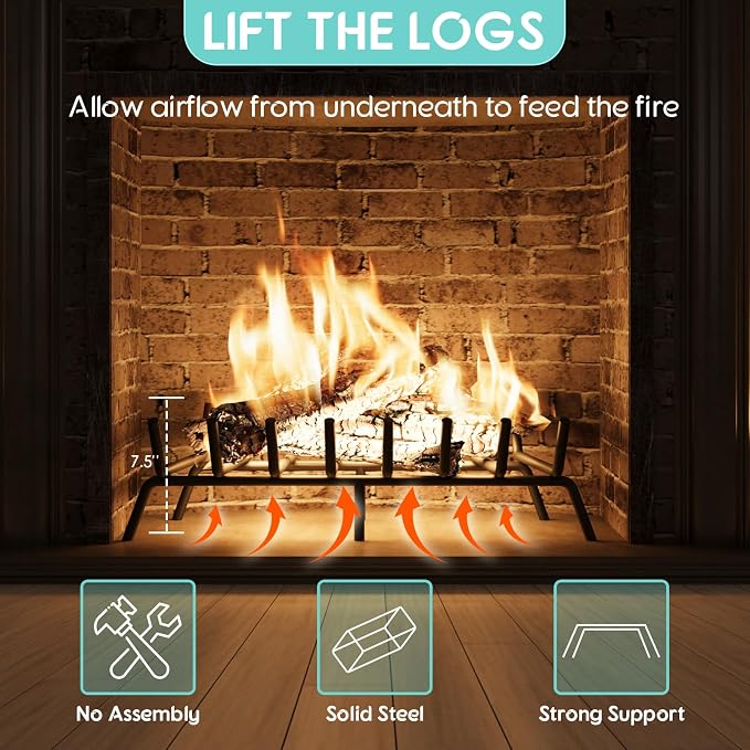 30-Inch Fireplace Grate, Heavy Duty 8-Bar Log Rack Holder Made of Solid Round - Image 4