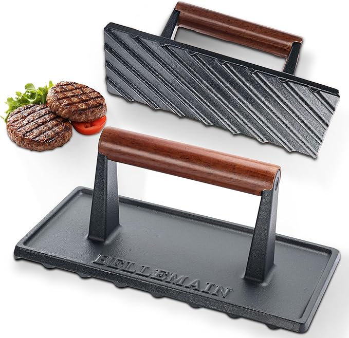 Bellemain Bacon Press Rectangle | Heavy-Duty Cast Iron Grill Press by Bellemain
