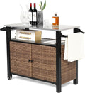 Patio Grill Cart with Wicker Storage, Outdoor Kitchen Island Serving Cart with by Villeston