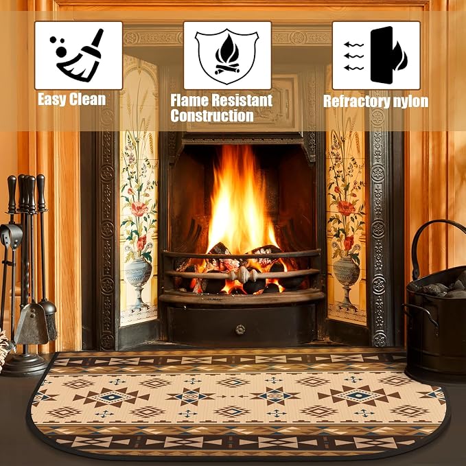 Demissle Cabin Fireplace Hearth Rug Fireplace Mats Cabin Southwestern Fireproof - Image 4