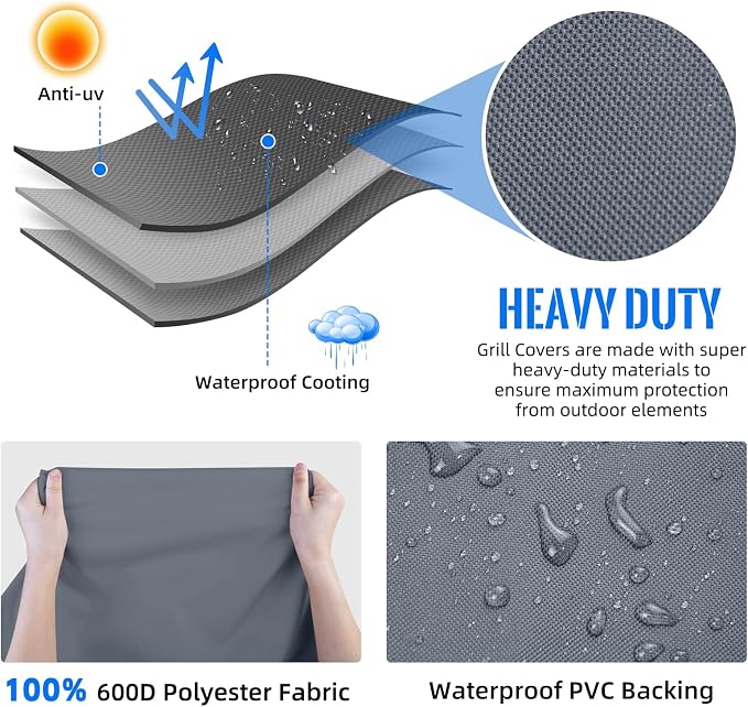 Grill Cover 600D Heavy Duty, Universal Fit Waterproof BBQ Grill Protector - Image 5