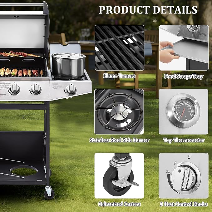 Unovivy 3-Burner Propane Gas BBQ Grill - Image 3