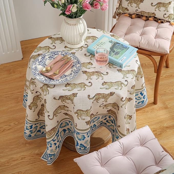 patdrea Designer Leopard Animal Linen Small Table Cloth - Image 7