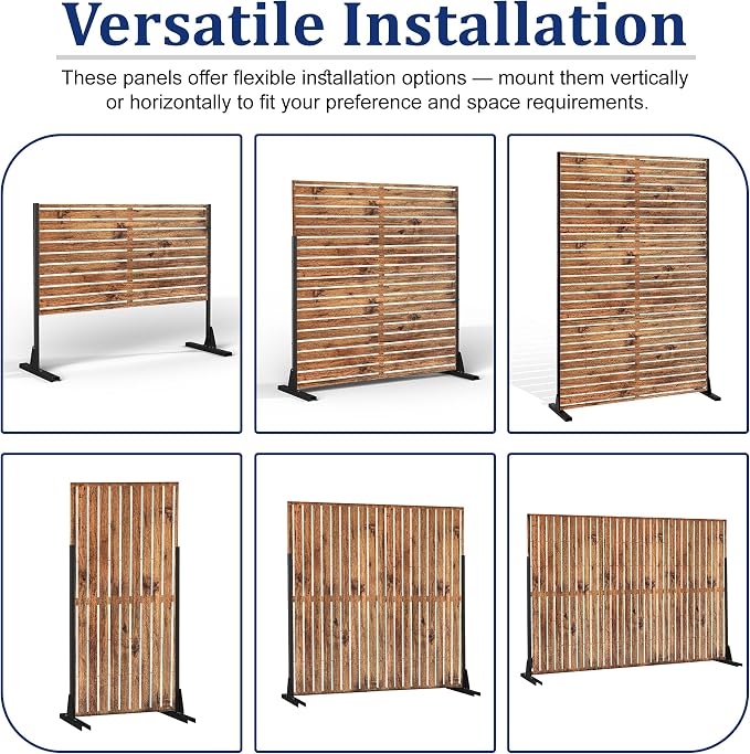 Metal Privacy Screen Outdoor 72" H×47" W Natural Wood Brown Patio Privacy Screen - Image 6