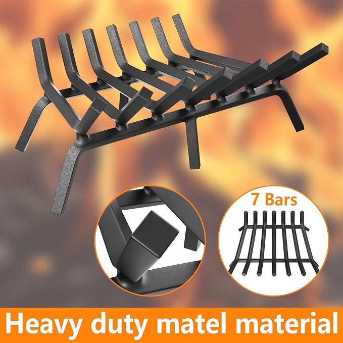 Mr IRONSTONE Fireplace Grate 24 inch Solid Steel Heavy Duty Firewood Log - Image 2